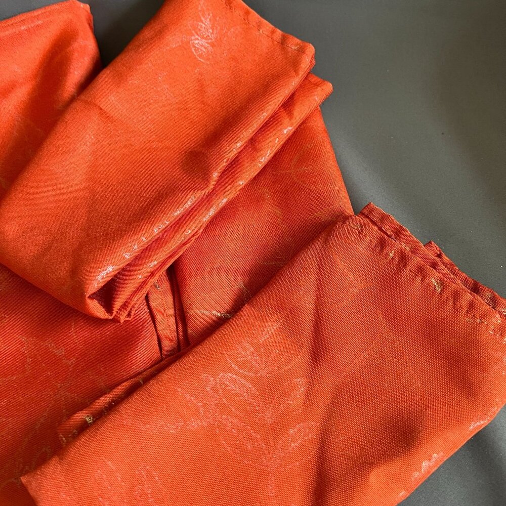 Vintage Orange Jacquard Fabric Tablecloth & Napkins Set With Subtle Botanical Pa - Picture 2 of 5